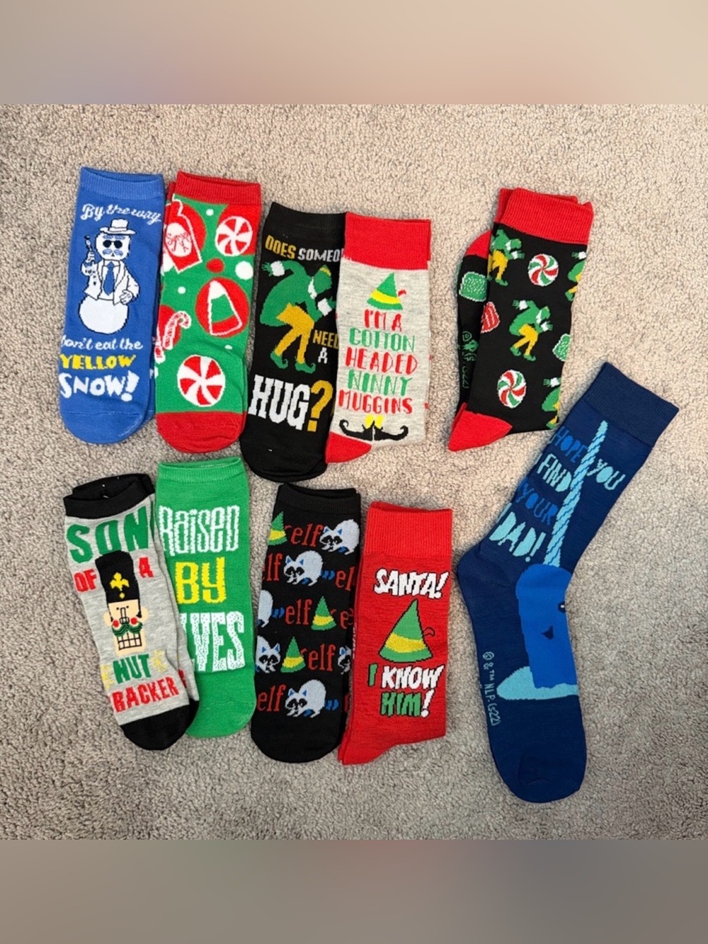 Elf Holiday Movie Socks - Ankle/Crew 10 Pair Multi Design Unworn New